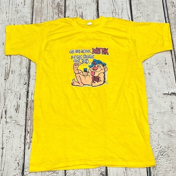 Vintage 1980s Funny Gas and Alchol Cartoon Funny Humor Graphic Tee Tshirt - Picture 1 of 6